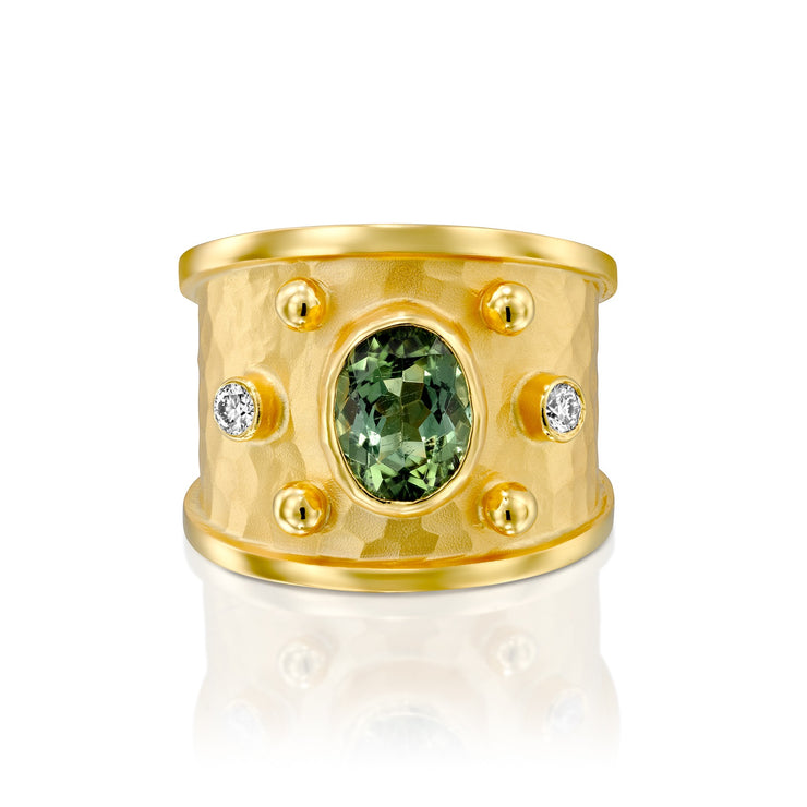 14k Marika Desert Gold Green Tourmaline Ring with Diamonds - Jackson Hole Jewelry Company