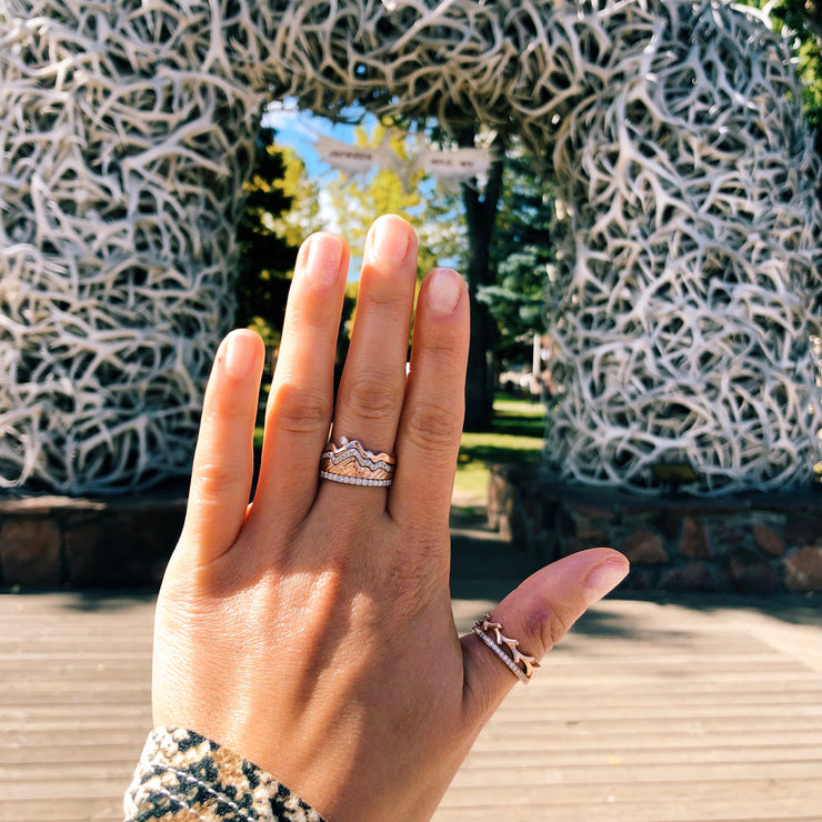 Teton Outline Sunset Ring with White Diamond. - Jackson Hole Jewelry Company