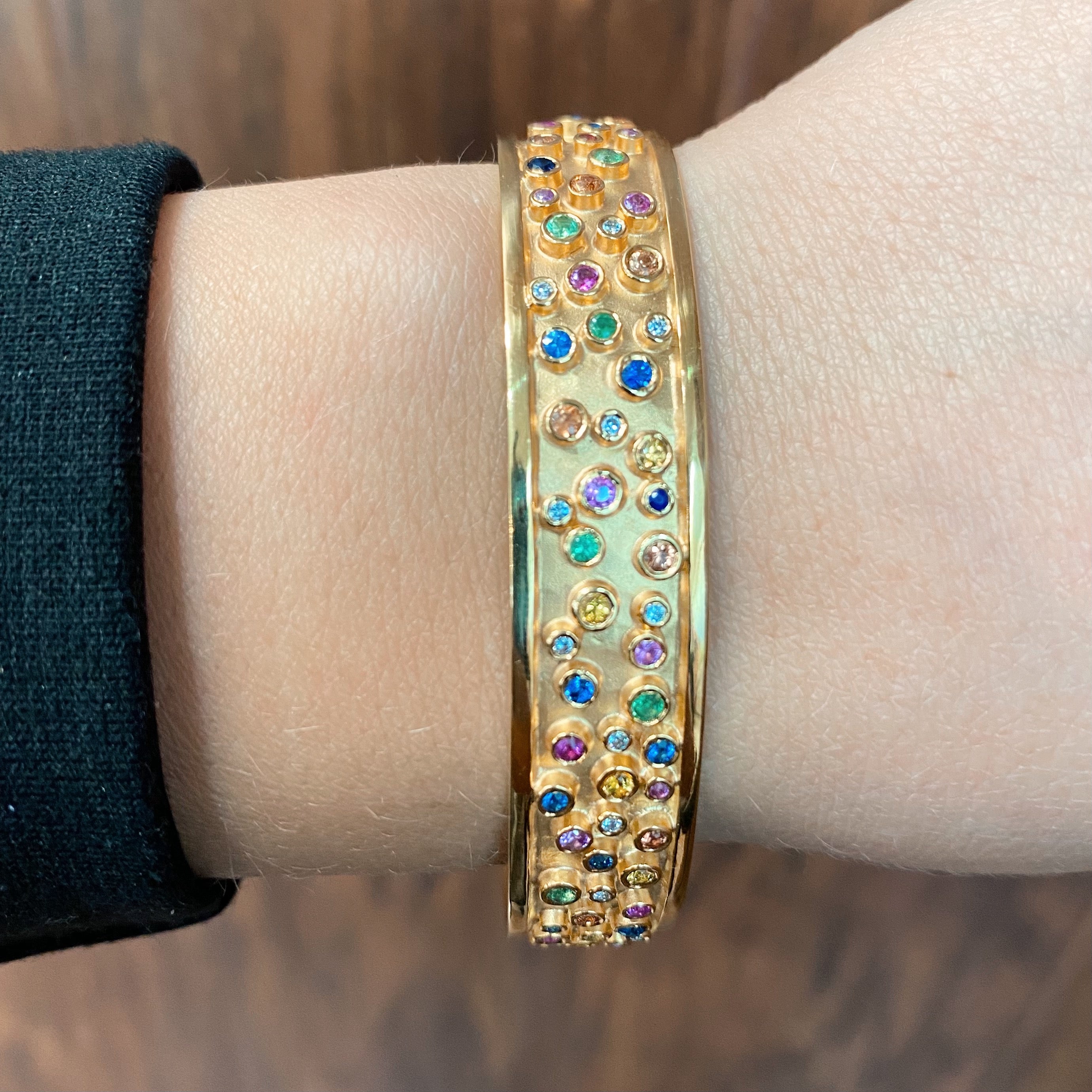 14k Marika Desert Gold Multi Colored Sapphire and Diamond Cuff Bracelet - Jackson Hole Jewelry Company