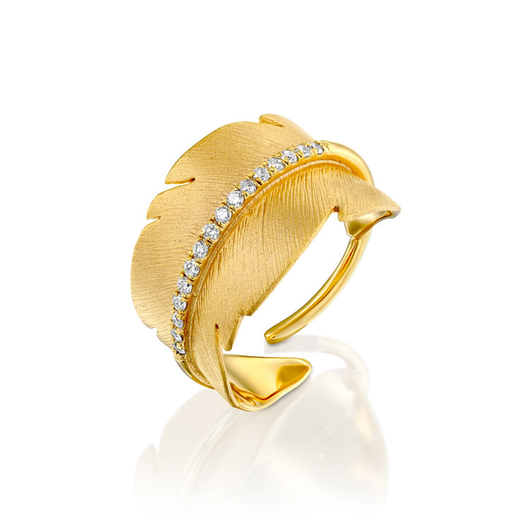 14k Marika Desert Gold Feather Ring with Diamonds - Jackson Hole Jewelry Company