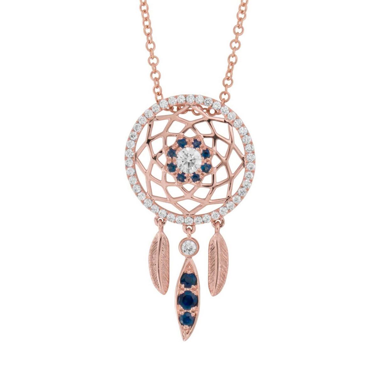 Dreamcatcher Necklace with Diamonds and Sapphires in 18K Gold 0.26 Dreamcatcher Necklace with Diamonds and Sapphires in 18K Gold 0.26