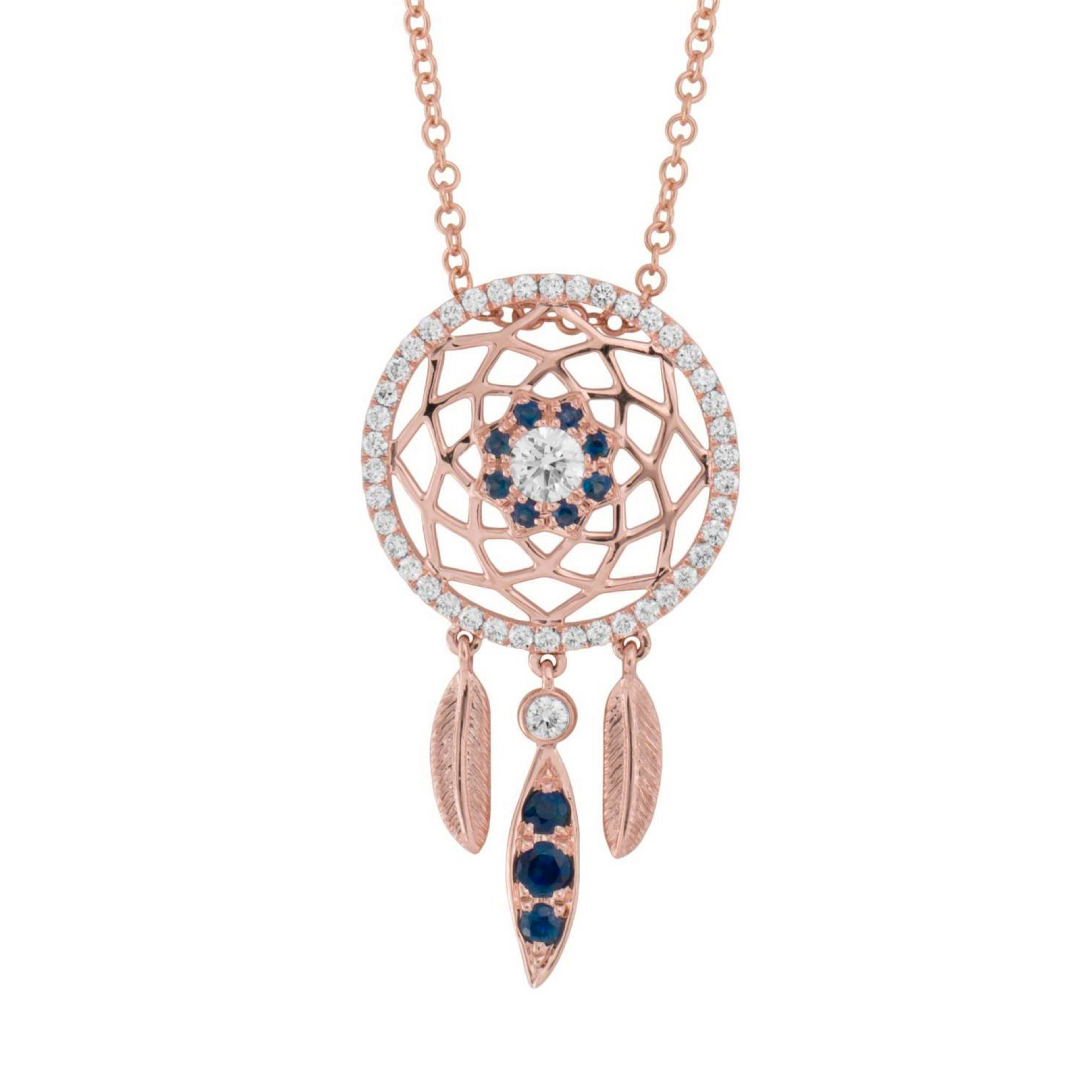 18K Gold Dreamcatcher Necklace with Diamonds and Sapphires