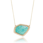 DOVES 18K YELLOW GOLD CLEAR QUARTZ OVER AMAZONITE WITH DIAMONDS - Jackson Hole Jewelry Company