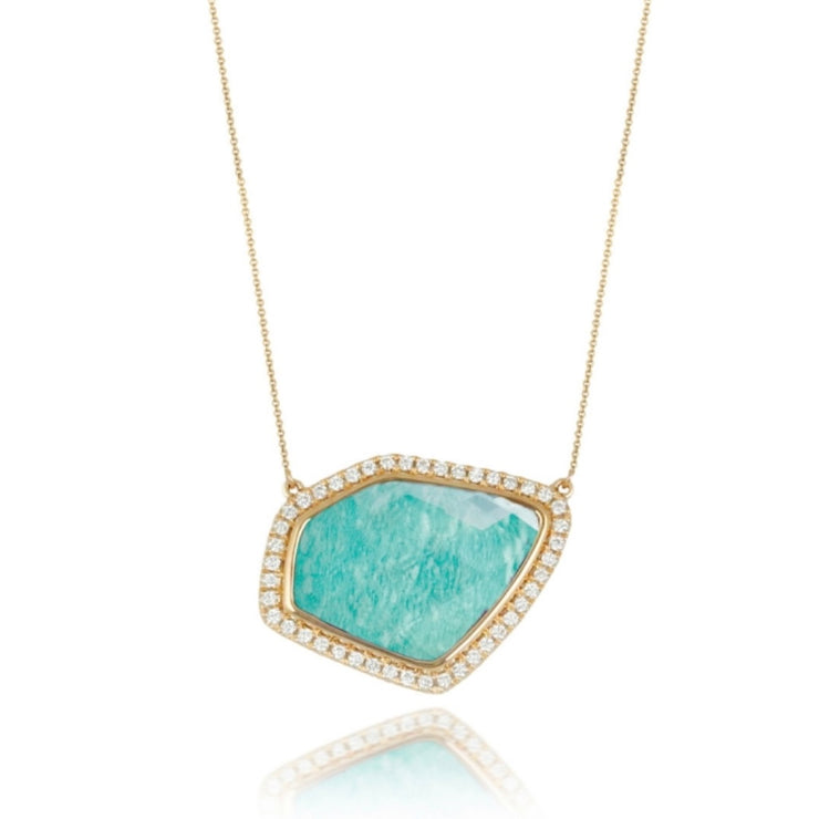 DOVES 18K YELLOW GOLD CLEAR QUARTZ OVER AMAZONITE WITH DIAMONDS - Jackson Hole Jewelry Company