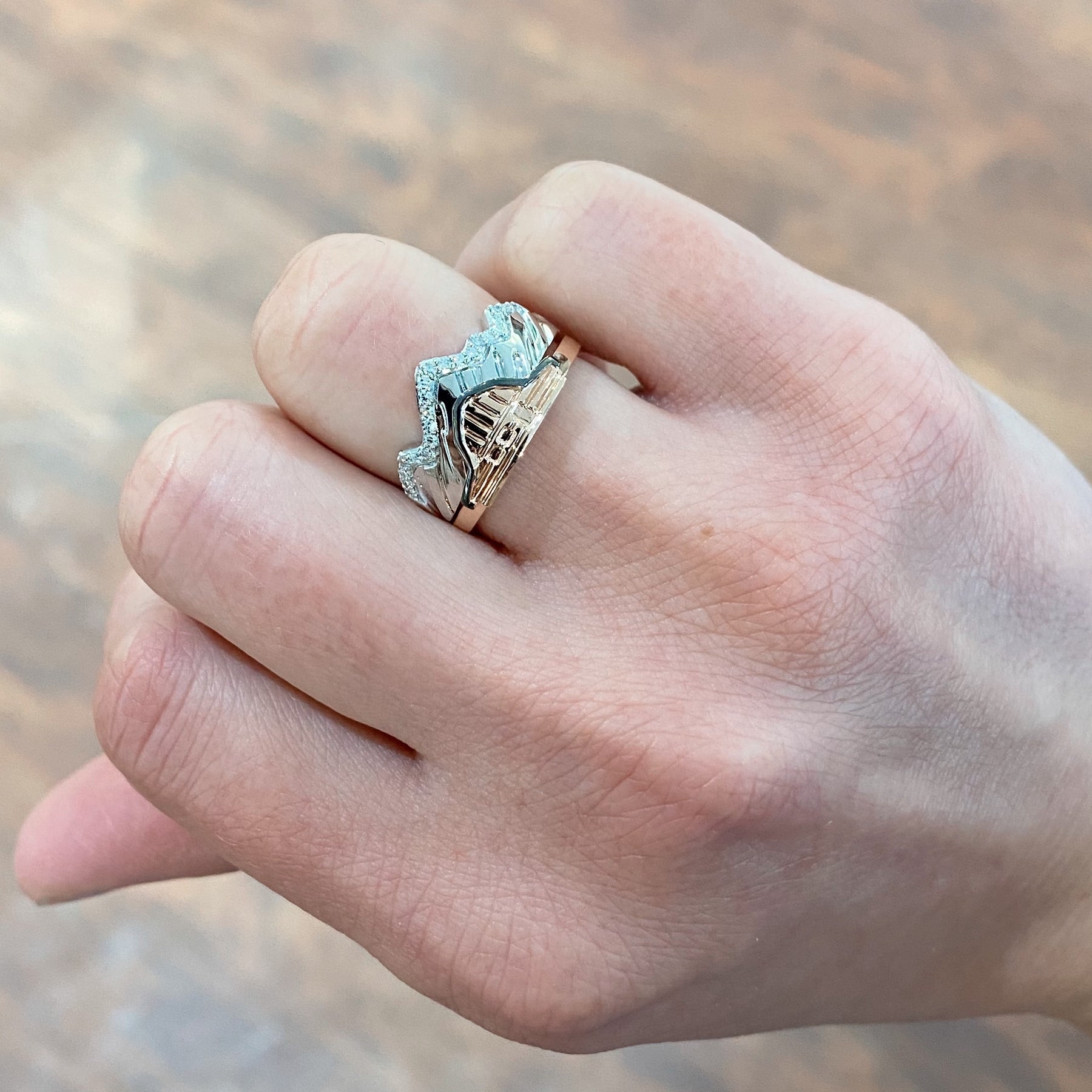 Teton Mountain Stacking Ring 14KY & 14KW with Diamonds – Jackson Hole ...