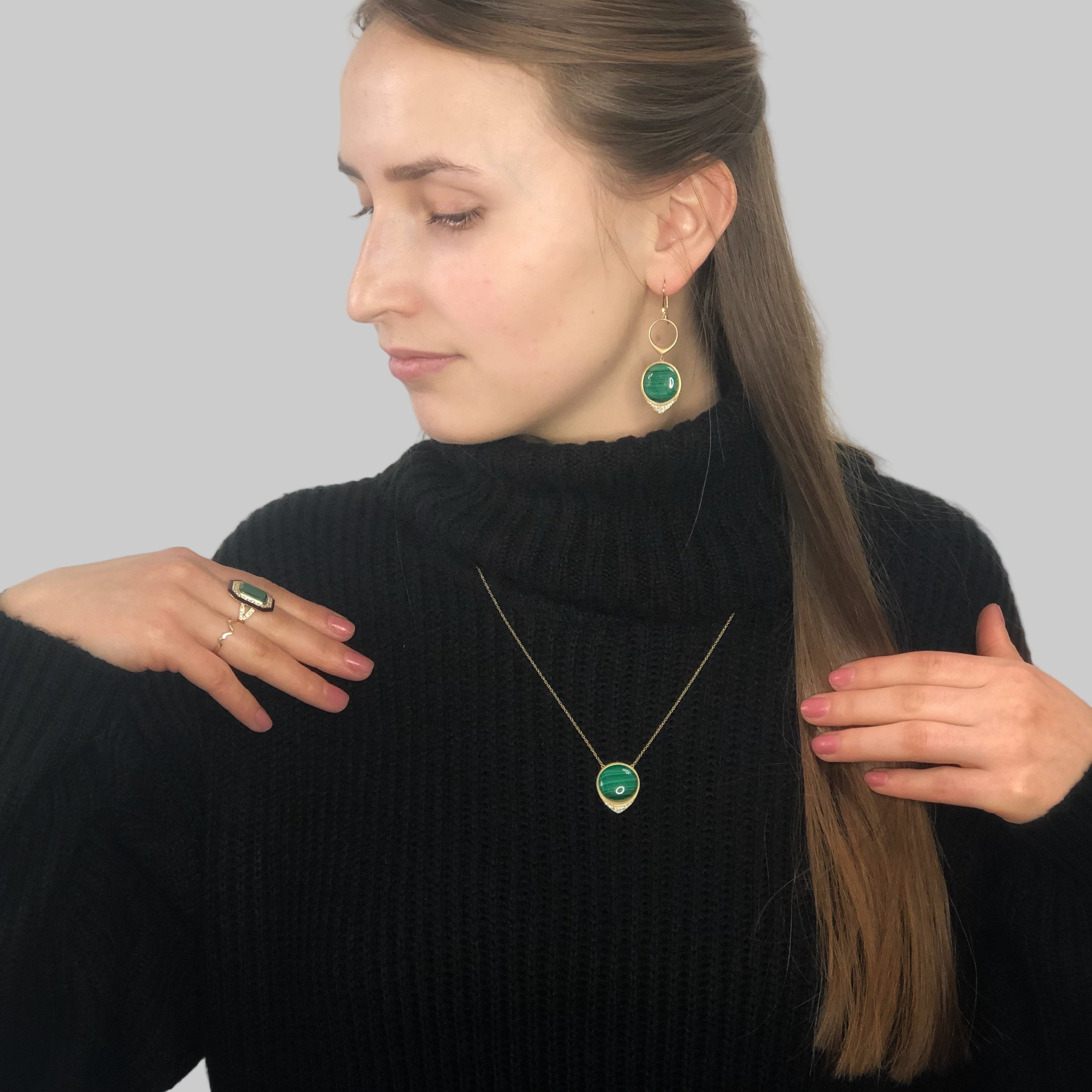 Doves 18K Yellow Gold Malachite and Diamond Earrings – Jackson