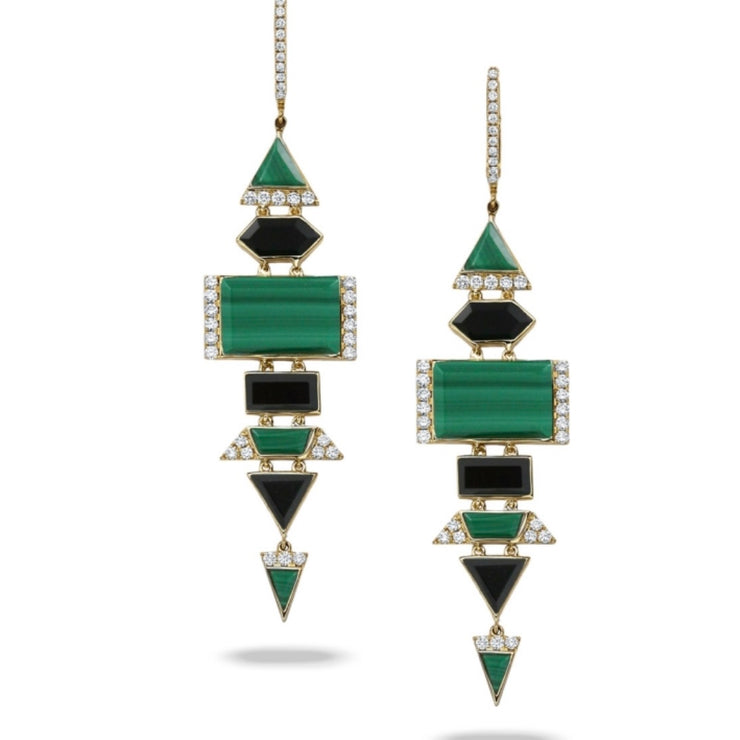 DOVES 18K YELLOW GOLD MULTI SHAPE BLACK ONYX AND MALACHITE EARRINGS WITH DIAMONDS - Jackson Hole Jewelry Company