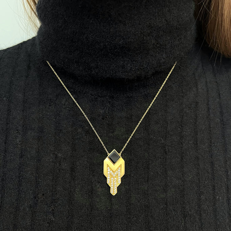 Doves 18K Yellow Gold Gatsby Black Onyx and Diamond Necklace - Jackson Hole Jewelry Company