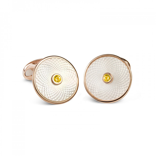 D&F Mother of Pearl Dreamcatcher Cufflinks With Yellow Sapphire in Rose Gold Plated .925 Sterling Silver - Jackson Hole Jewelry Company