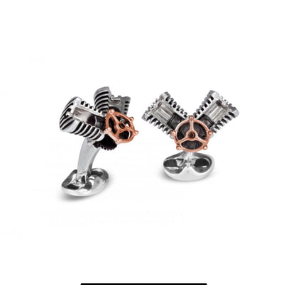 D&F Piston Cufflinks in Rose Gold Plated .925 Sterling Silver - Jackson Hole Jewelry Company