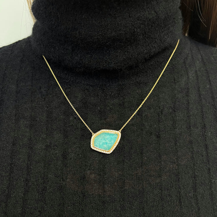 Doves 18K Yellow Gold Clear Quartz over Amazonite with Diamonds - Jackson Hole Jewelry Company