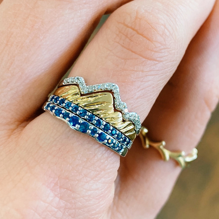 Two Stack Teton Mountain Rings with Sapphire Jenny Lake Bands - Jackson Hole Jewelry Company