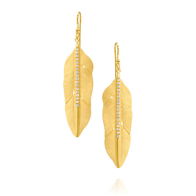 14k Marika Desert Gold Feather Earrings with Diamonds - Jackson Hole Jewelry Company
