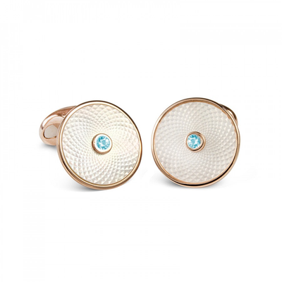 D&F Mother of Pearl Dreamcatcher Cufflinks With Aquamarine in Rose Gold Plated .925 Sterling Silver - Jackson Hole Jewelry Company