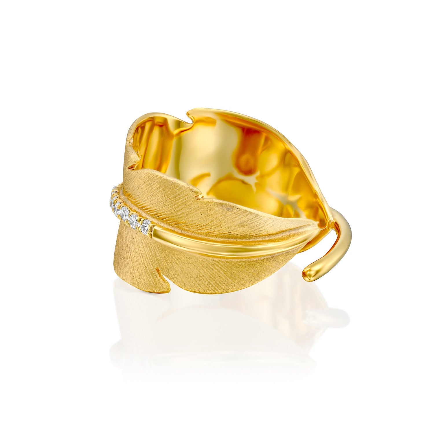 14k Marika Desert Gold Feather Ring with Diamonds - Jackson Hole Jewelry Company