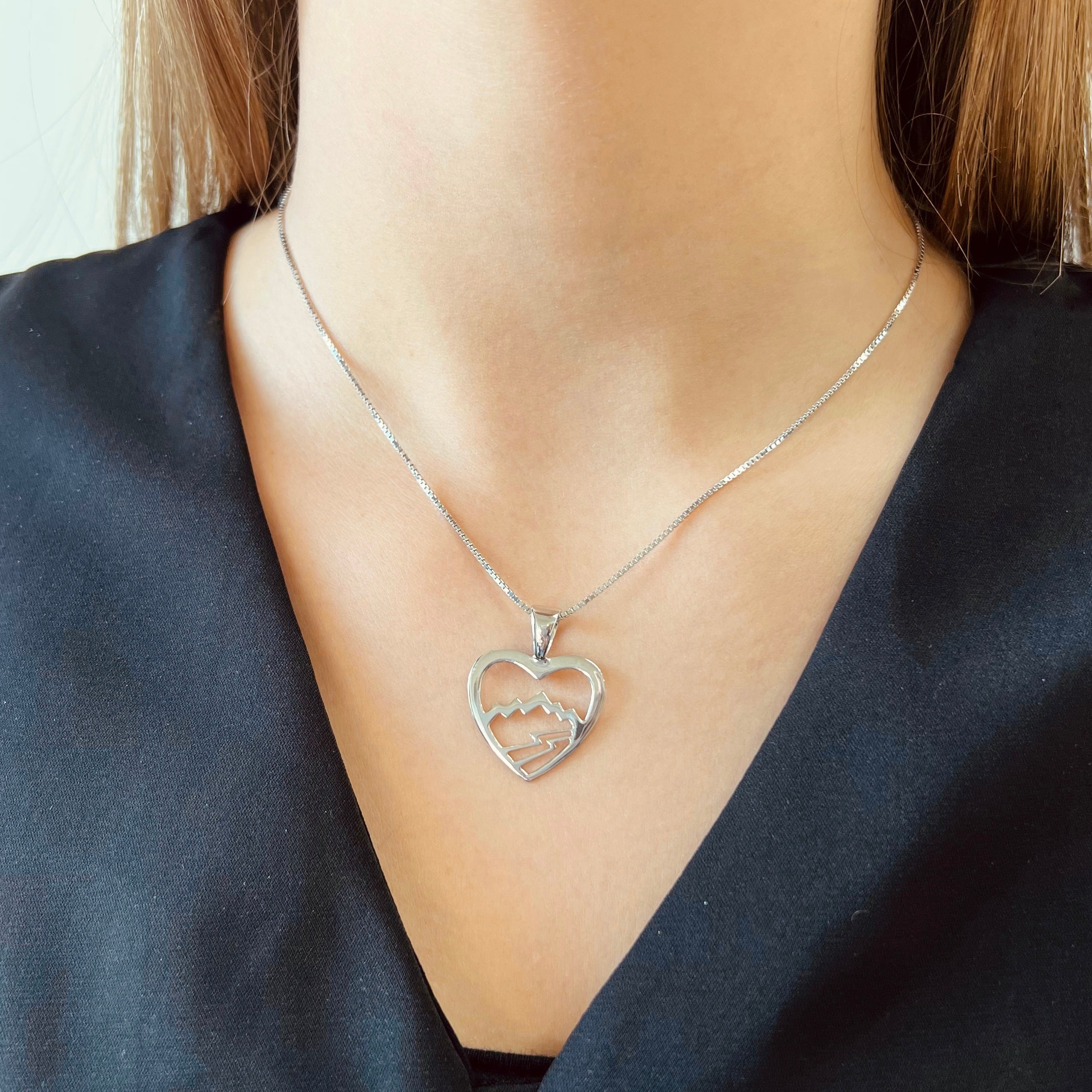 Small Sterling Silver Teton Heart Pendant - Jackson Hole Jewelry Company