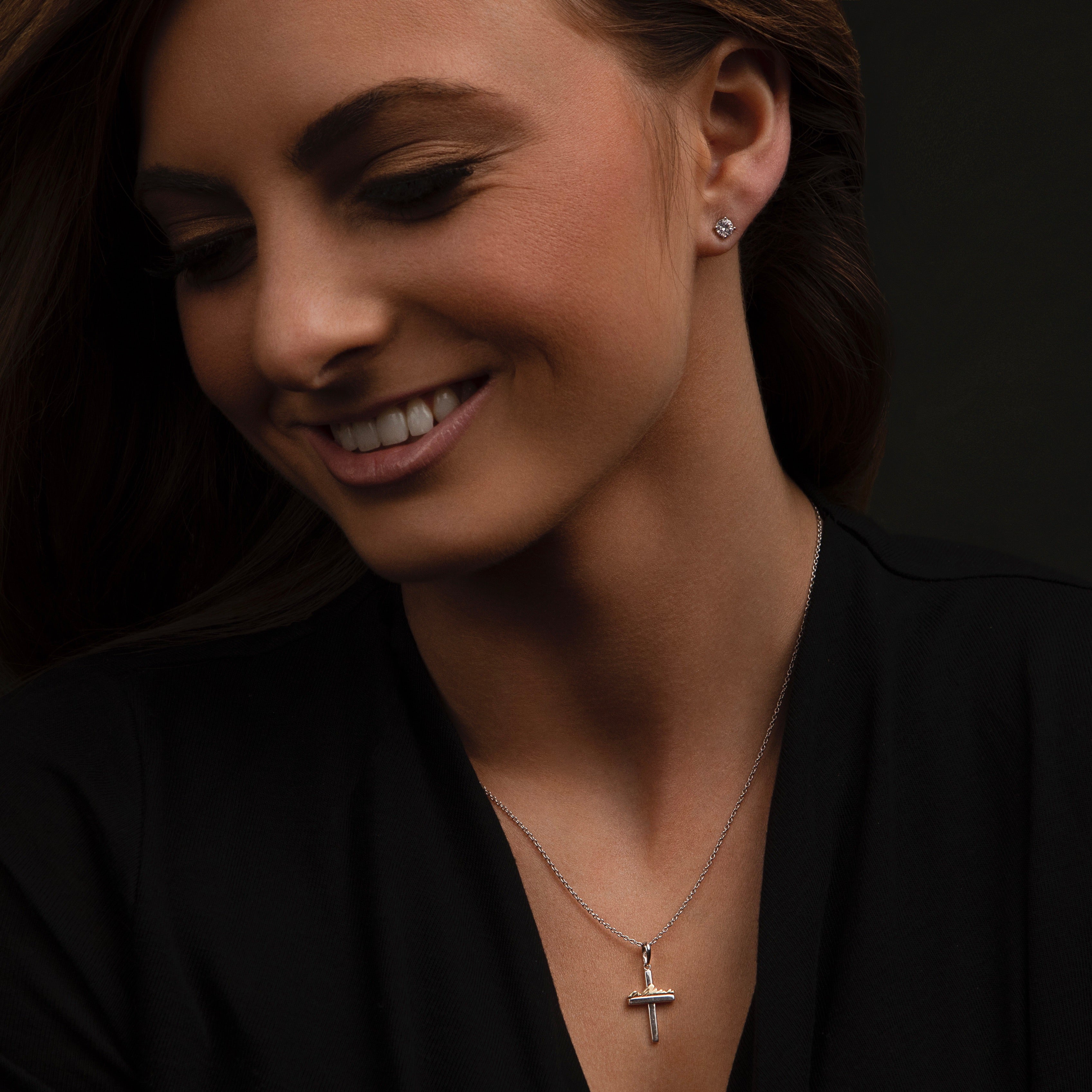 Teton Cross Necklace in .925 Sterling Silver with 14K Solid Gold