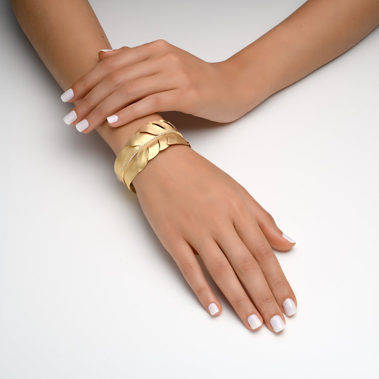 14k Marika Desert Gold Feather Cuff with Diamonds - Jackson Hole Jewelry Company