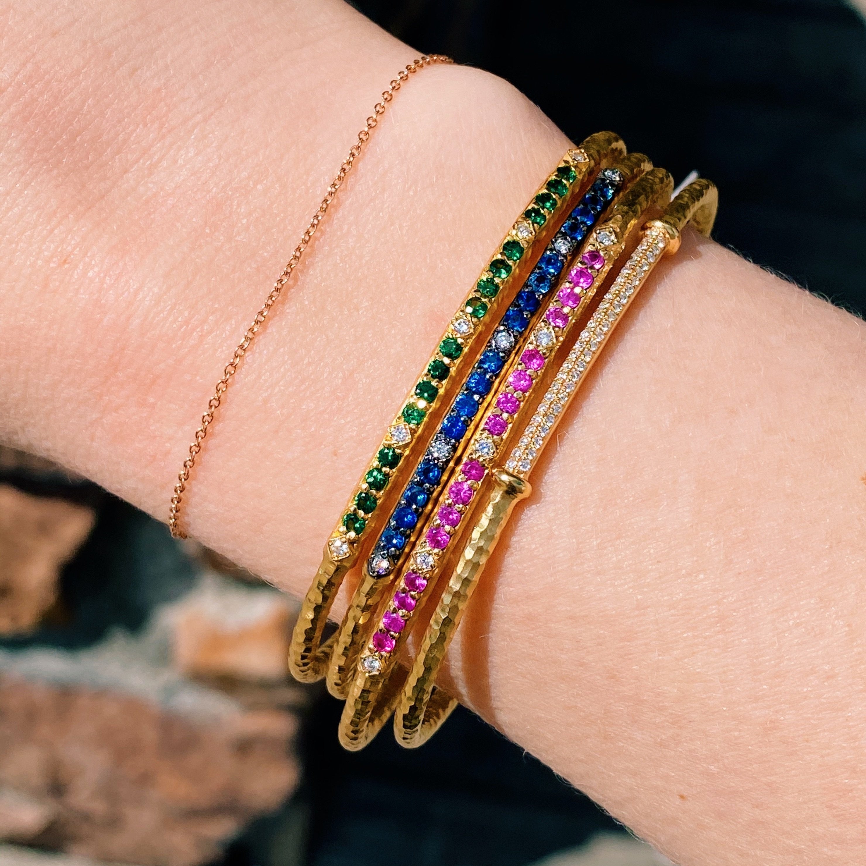 14k Marika Desert Gold Stackable Cuff with Pavé Diamonds and Green Tsavorite - Jackson Hole Jewelry Company