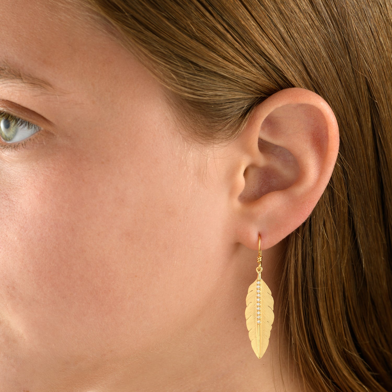 14k Marika Desert Gold Feather Earrings with Diamonds - Jackson Hole Jewelry Company