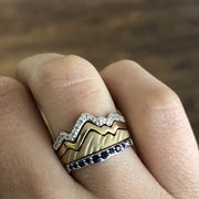 Three Stack Teton Mountain Rings with Sapphire Snake River Band - Jackson Hole Jewelry Company