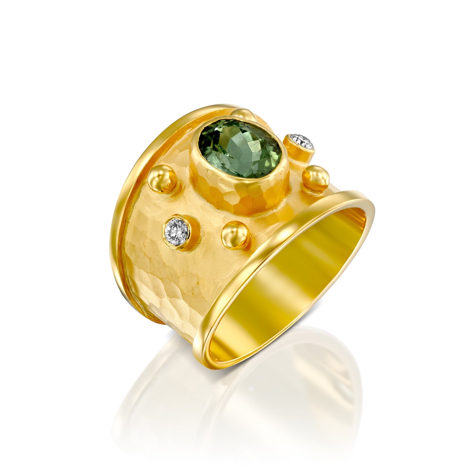14k Marika Desert Gold Green Tourmaline Ring with Diamonds - Jackson Hole Jewelry Company