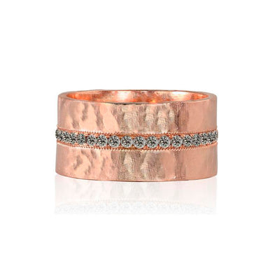Julez Bryant 14k Rose Gold Rani Ring with Paved White Diamond Center Stripe - Jackson Hole Jewelry Company