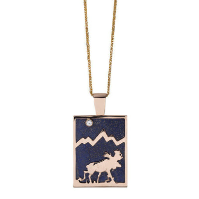 Large 14KY Gold Rectangular Lapis Moose Pendant with Diamond - Jackson Hole Jewelry Company