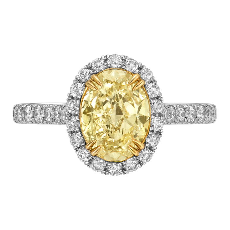 Natural Fancy Light Yellow Oval Halo Diamond Ring - Jackson Hole Jewelry Company