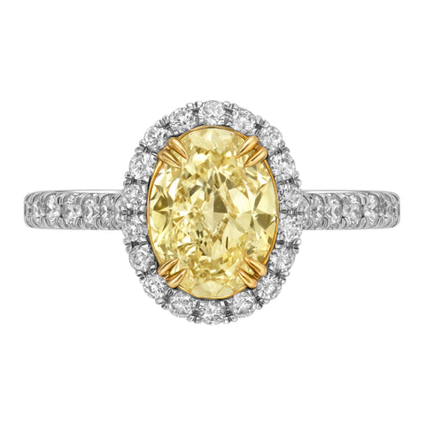 Natural Fancy Light Yellow Oval Halo Diamond Ring - Jackson Hole Jewelry Company
