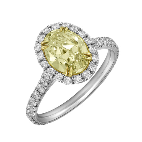 Natural Fancy Light Yellow Oval Halo Diamond Ring - Jackson Hole Jewelry Company