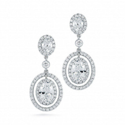 Oval Halo Diamond Dangling Earrings - Jackson Hole Jewelry Company