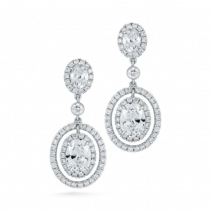 Oval Halo Diamond Dangling Earrings - Jackson Hole Jewelry Company