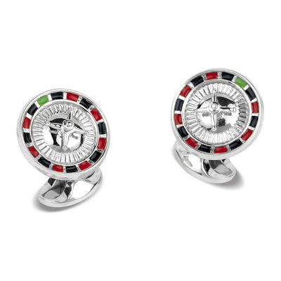 D&F Roulette Wheel Cufflinks with Multicolored Enamel - Jackson Hole Jewelry Company