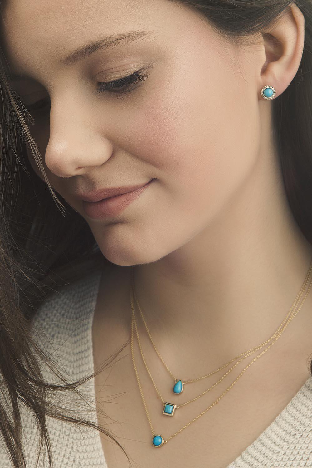Sleeping Beauty Turquoise Studs with a Diamond Halo - Jackson Hole Jewelry Company