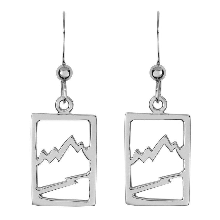 Small 14 Karat Yellow Gold Signature Teton Rectangular Cutout Earrings - Jackson Hole Jewelry Company