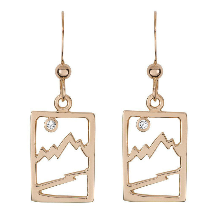 Small 14 Karat Yellow Gold Signature Teton Rectangular Cutout Earrings - Jackson Hole Jewelry Company