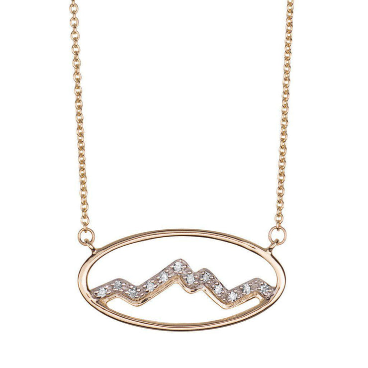 Small 14KY Gold Oval Teton Necklace with Diamonds - Jackson Hole Jewelry Company