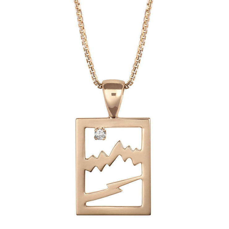 Small 14KY Gold Signature Teton Rectangular Cutout Pendant - Jackson Hole Jewelry Company