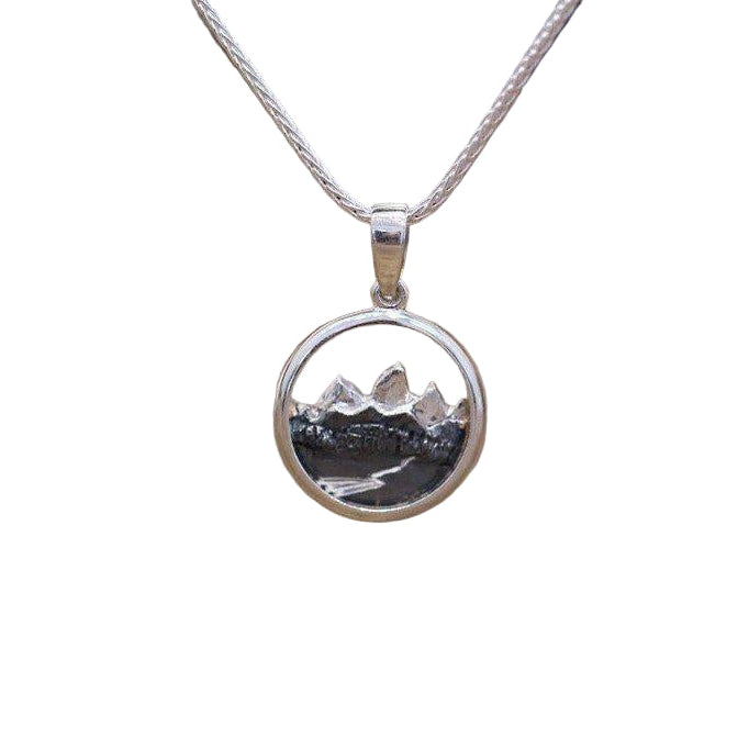 Small Sterling Silver Teton Carved Circular Pendant - Jackson Hole Jewelry Company