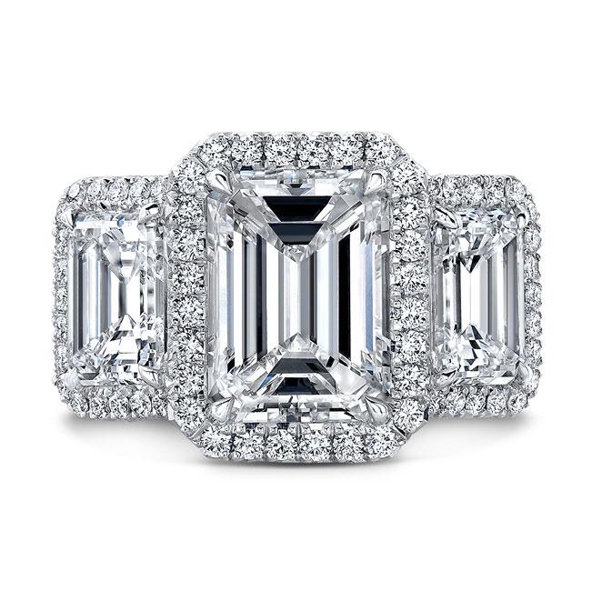 Three Emerald Halo Diamond Engagement Ring - Jackson Hole Jewelry Company