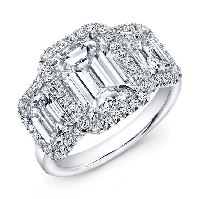Three Emerald Halo Diamond Engagement Ring - Jackson Hole Jewelry Company
