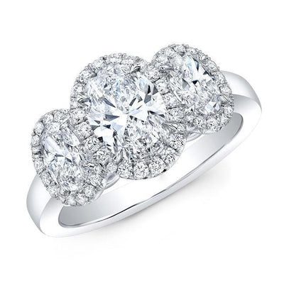 Three Oval Halo Diamond Engagement Ring - Jackson Hole Jewelry Company