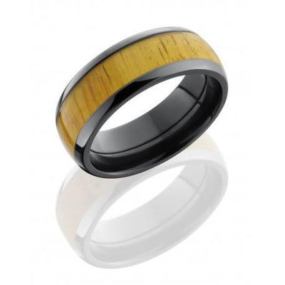 Zirconium 8mm Domed Band with 5mm Osage Orange Wood Inlay - Jackson Hole Jewelry Company