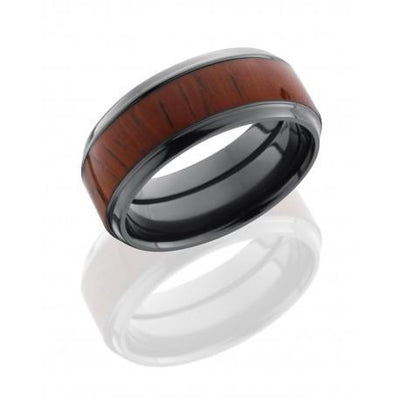 Zirconium 9mm Flat Band with Beveled Edges and 5mm Padauk Wood inlay - Jackson Hole Jewelry Company